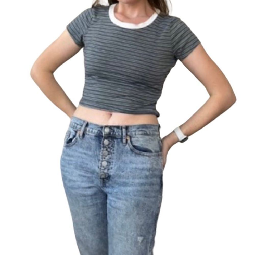 Y2K Blue Striped Crop Top Small‎